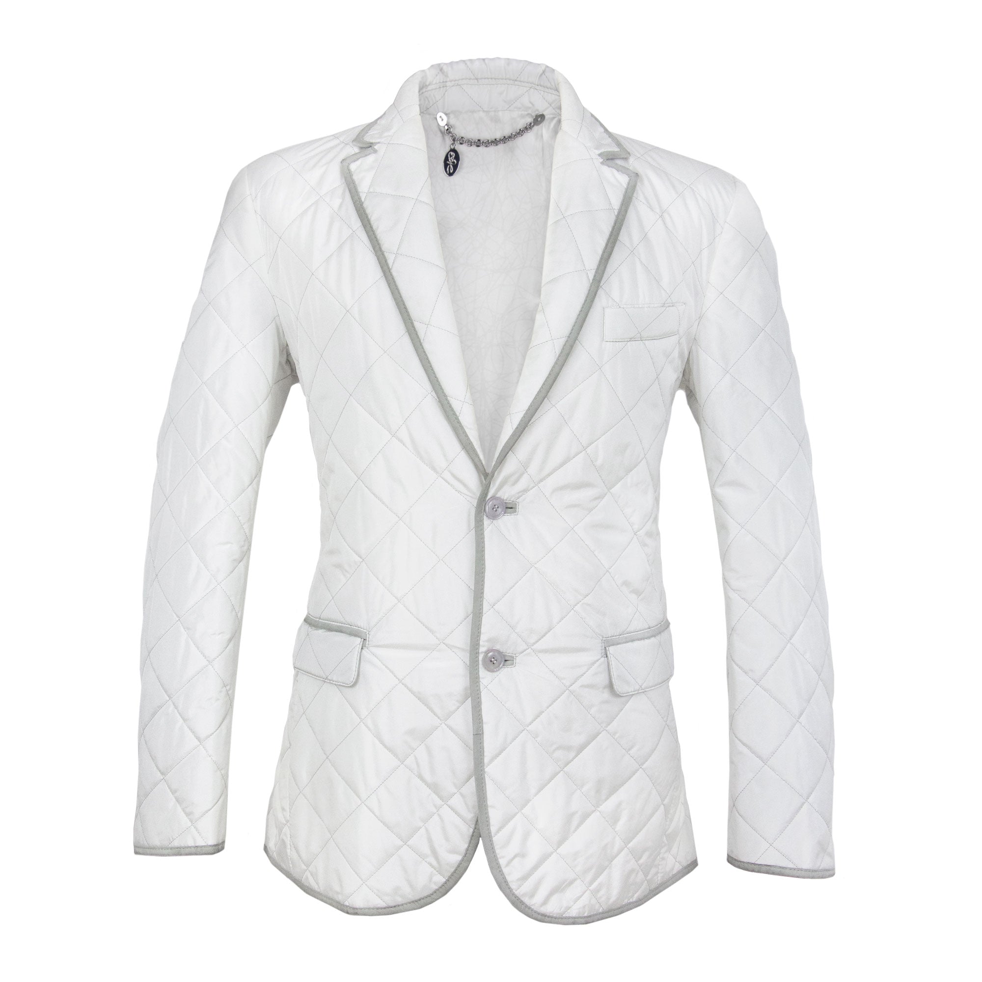 CHAMARRA CAPITONADA EN SEDA CON APLICACIONES EN PIEL Y FORRO DE SEDA COLOR MARFIL