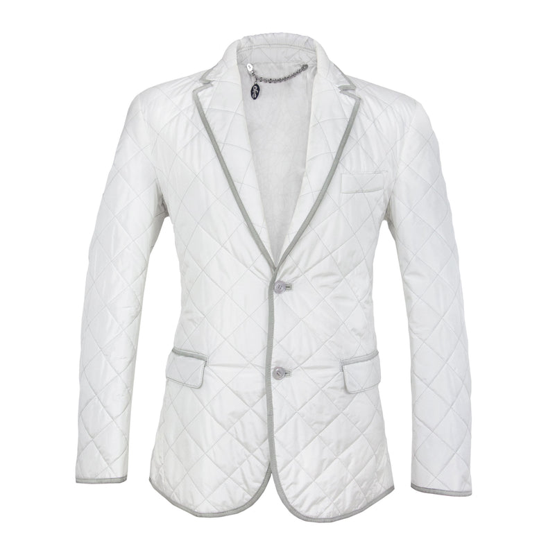 CHAMARRA CAPITONADA EN SEDA CON APLICACIONES EN PIEL Y FORRO DE SEDA COLOR MARFIL