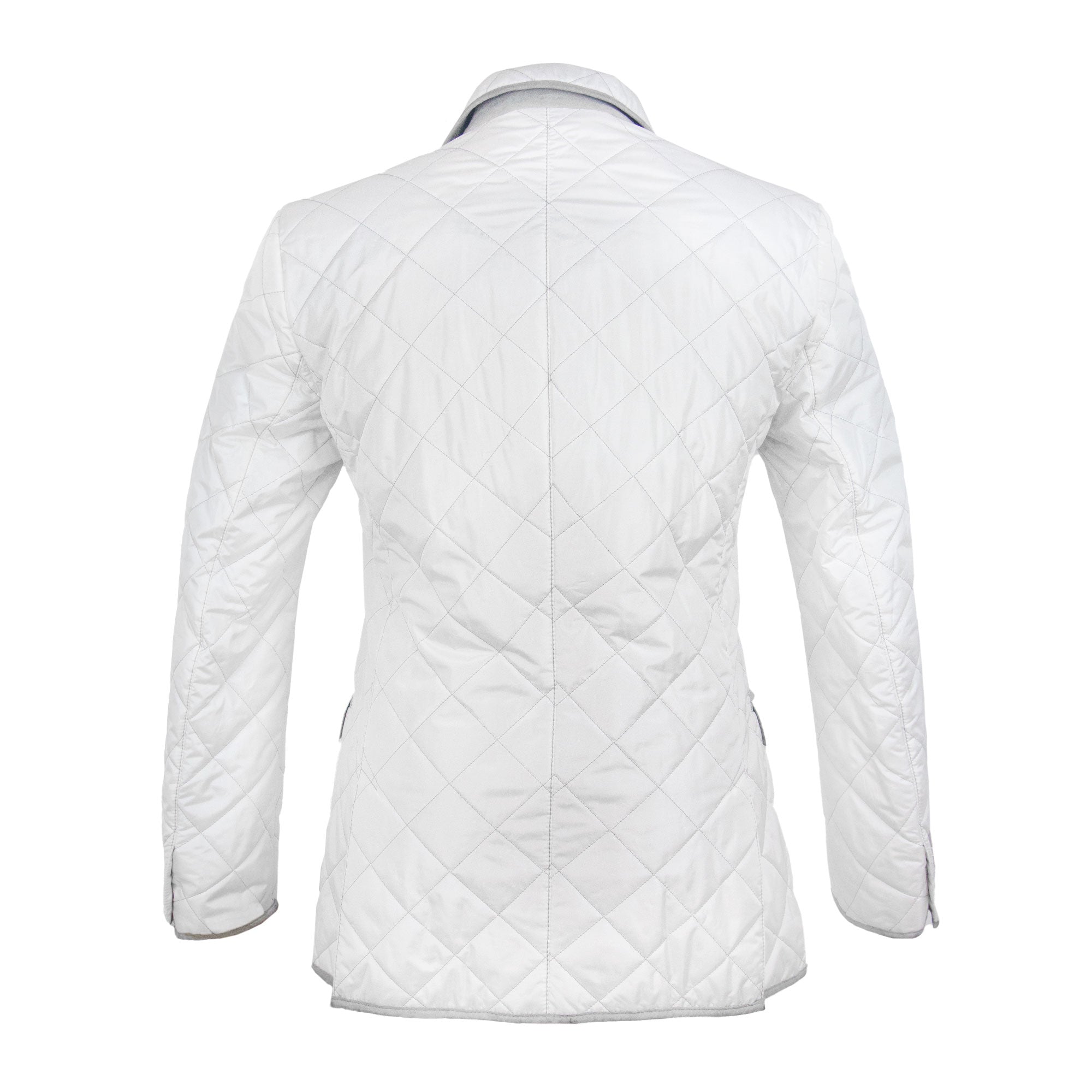 CHAMARRA CAPITONADA EN SEDA CON APLICACIONES EN PIEL Y FORRO DE SEDA COLOR MARFIL