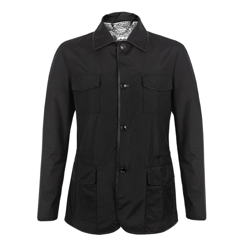 CHAMARRA CAZADORA SHARIANA LIGERA DETALLES EN PIEL NEGRA INTERIOR EN SEDA