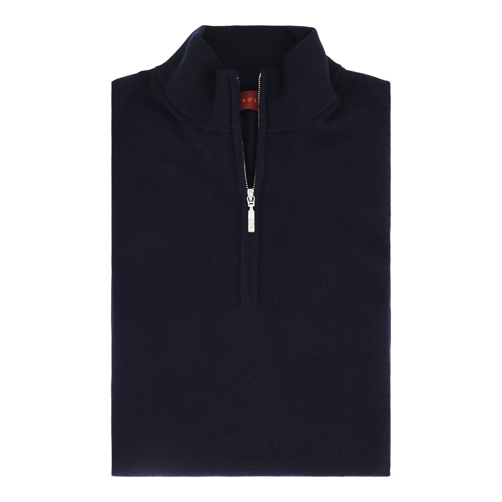 SUÉTER CASHMERE SEDA ZIP AZUL MEDIA NOCHE