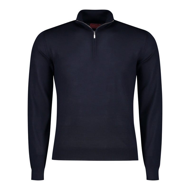 SUÉTER CASHMERE SEDA ZIP AZUL MEDIA NOCHE