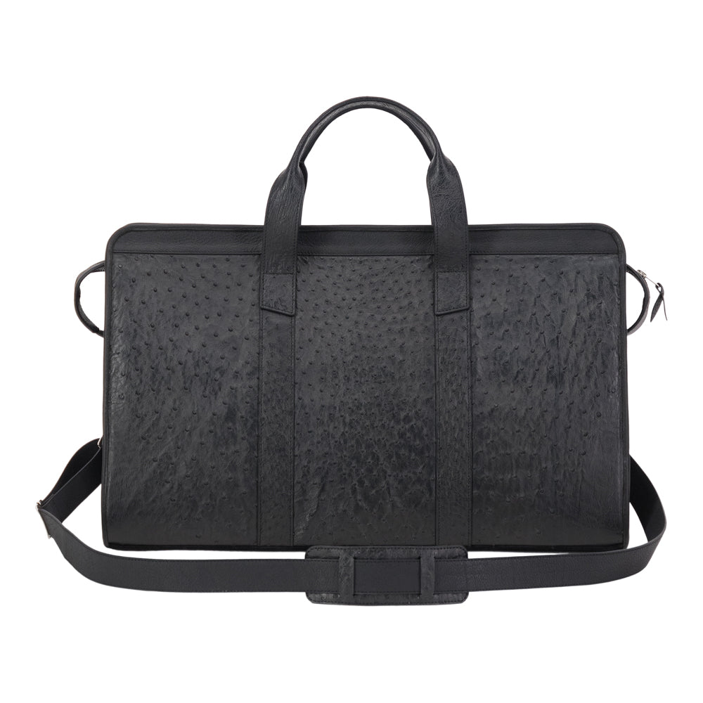 MALETA WEEKENDER MEDIANA DE AVESTRUZ NEGRA