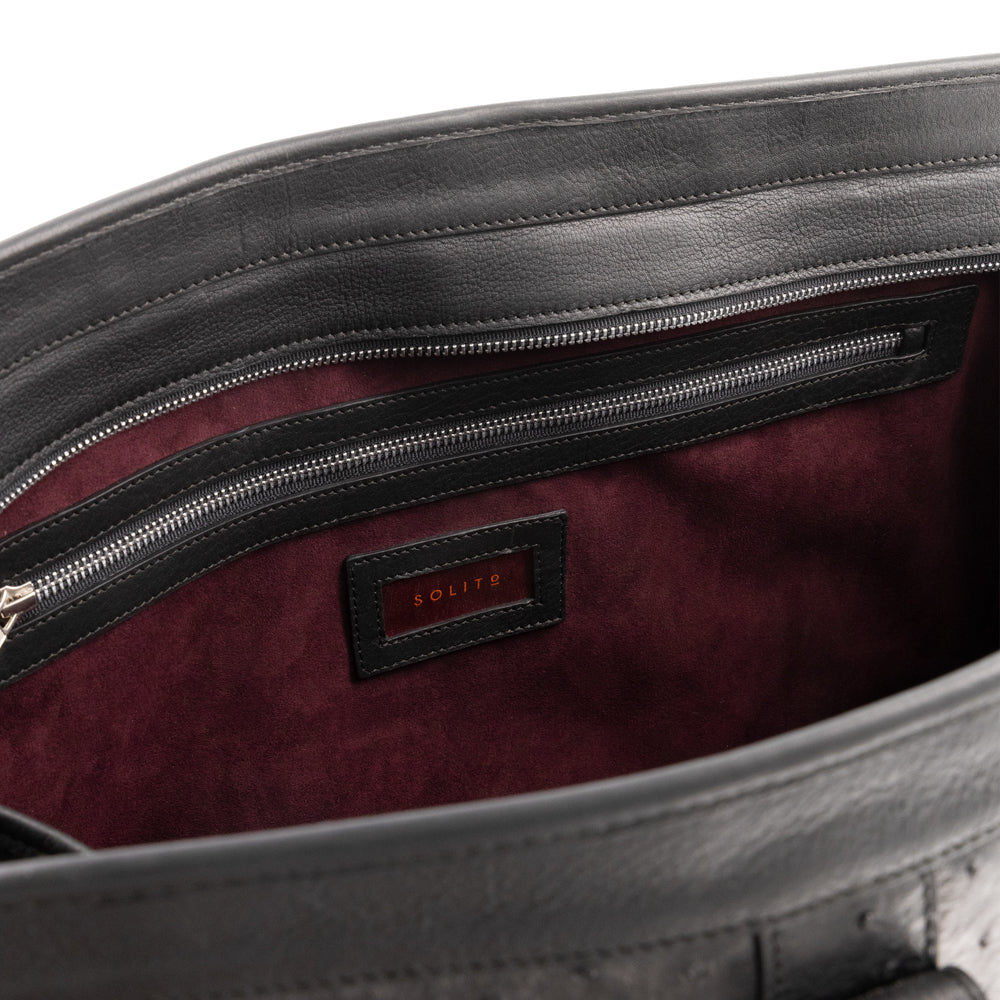 MALETA WEEKENDER MEDIANA DE AVESTRUZ NEGRA