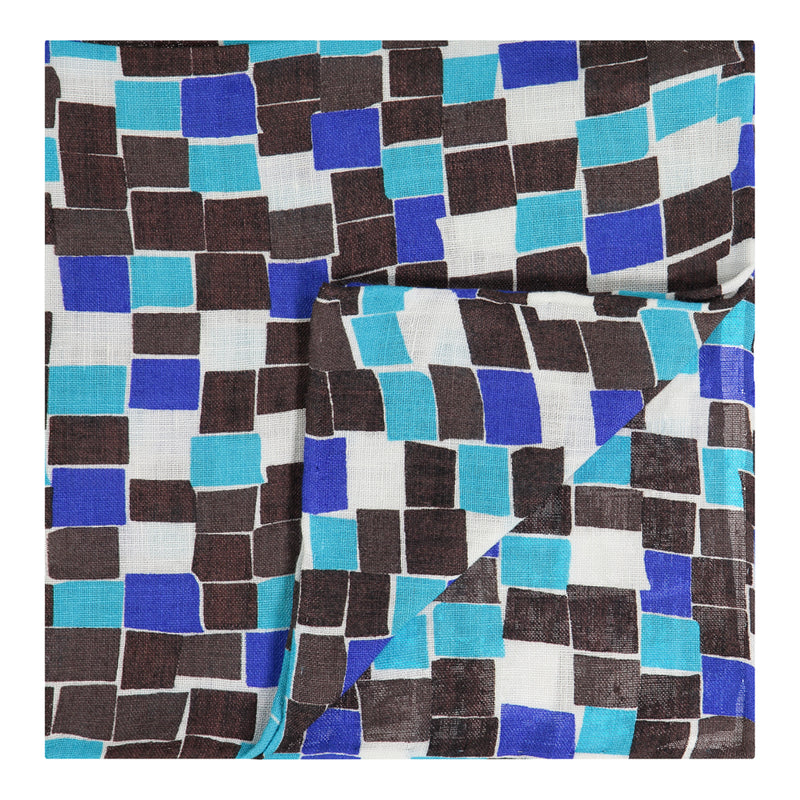 PAÑUELO CUADROS CAFÉ BLANCO Y AZUL