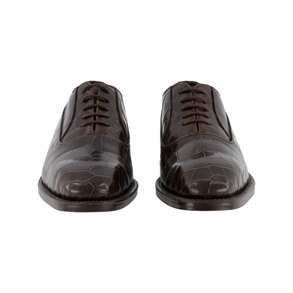 ZAPATOS CAFÉS "OXFORD" DE COCODRILO (SOBRE PEDIDO)