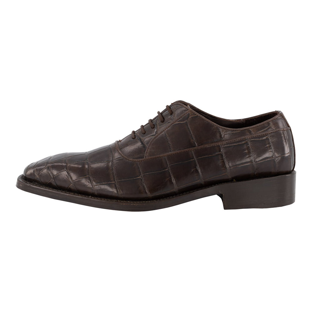 ZAPATOS CAFÉS "OXFORD" DE COCODRILO (SOBRE PEDIDO)