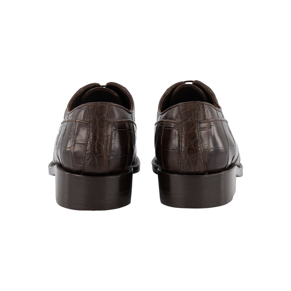 ZAPATOS CAFÉS "OXFORD" DE COCODRILO (SOBRE PEDIDO)