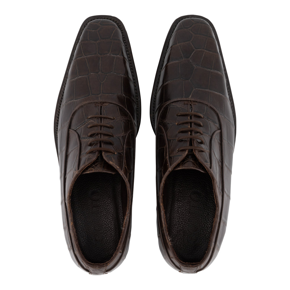 ZAPATOS CAFÉS "OXFORD" DE COCODRILO (SOBRE PEDIDO)