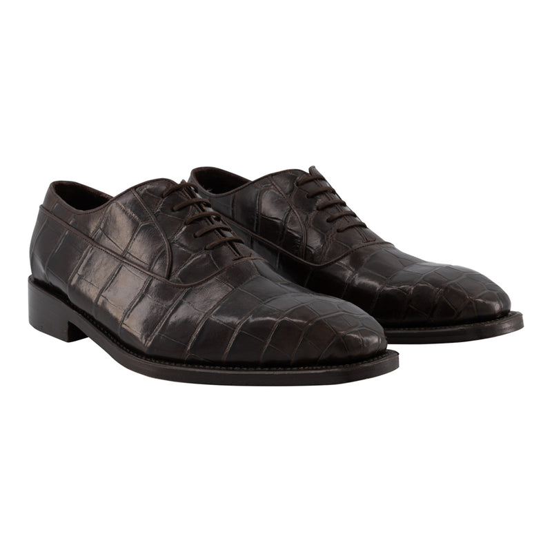 ZAPATOS CAFÉS "OXFORD" DE COCODRILO (SOBRE PEDIDO)