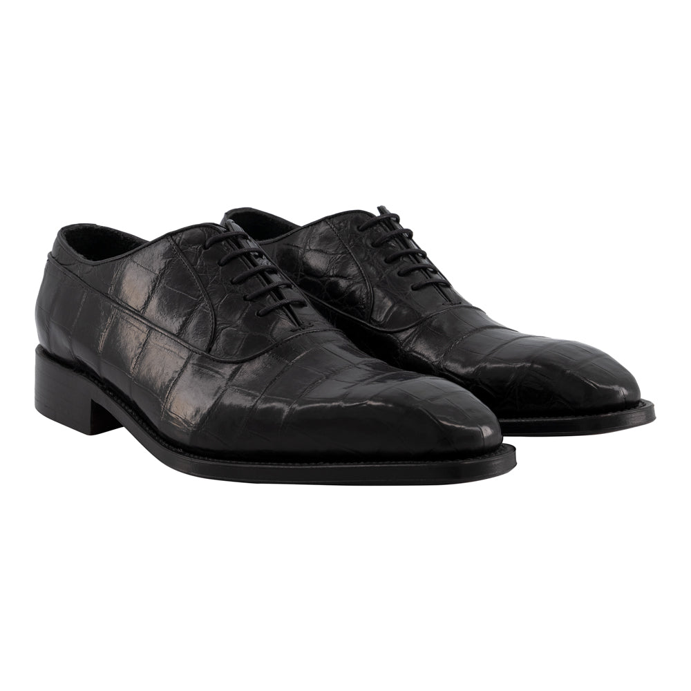 ZAPATOS NEGROS "OXFORD" DE COCODRILO (SOBRE PEDIDO)