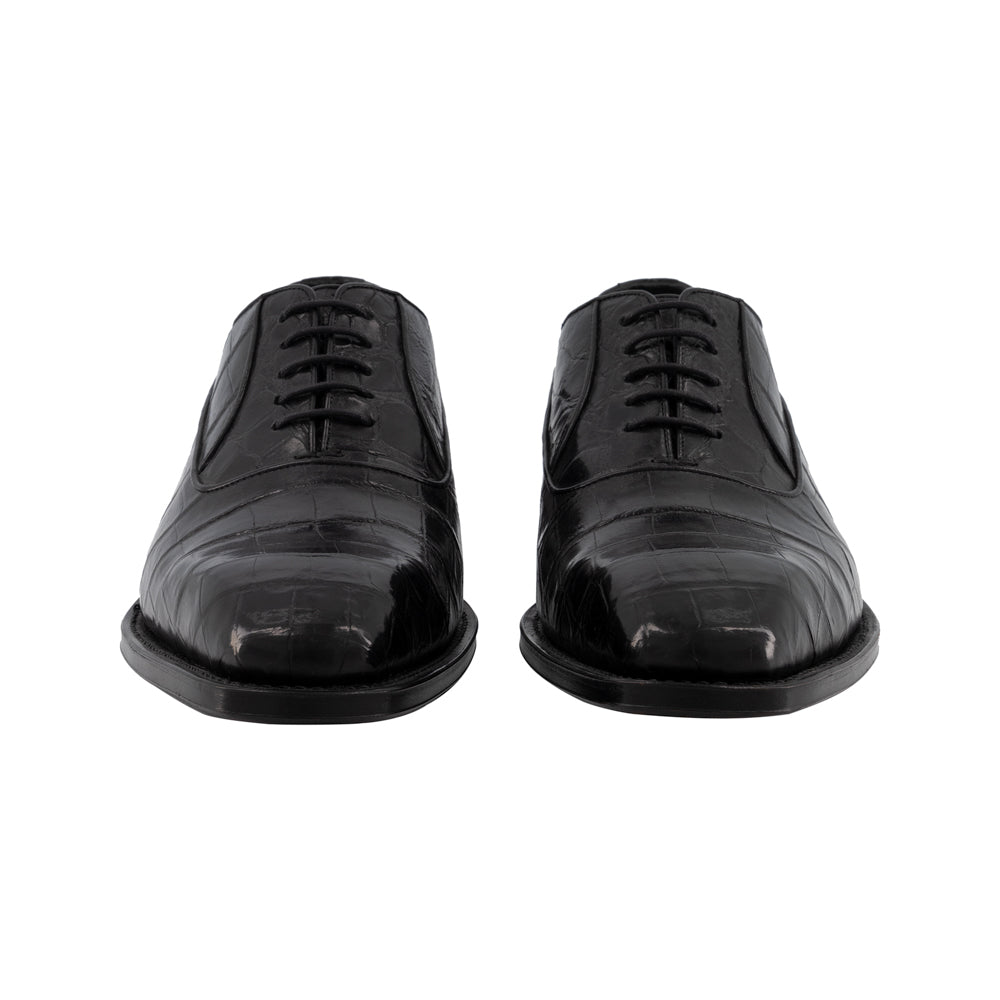 ZAPATOS NEGROS "OXFORD" DE COCODRILO (SOBRE PEDIDO)