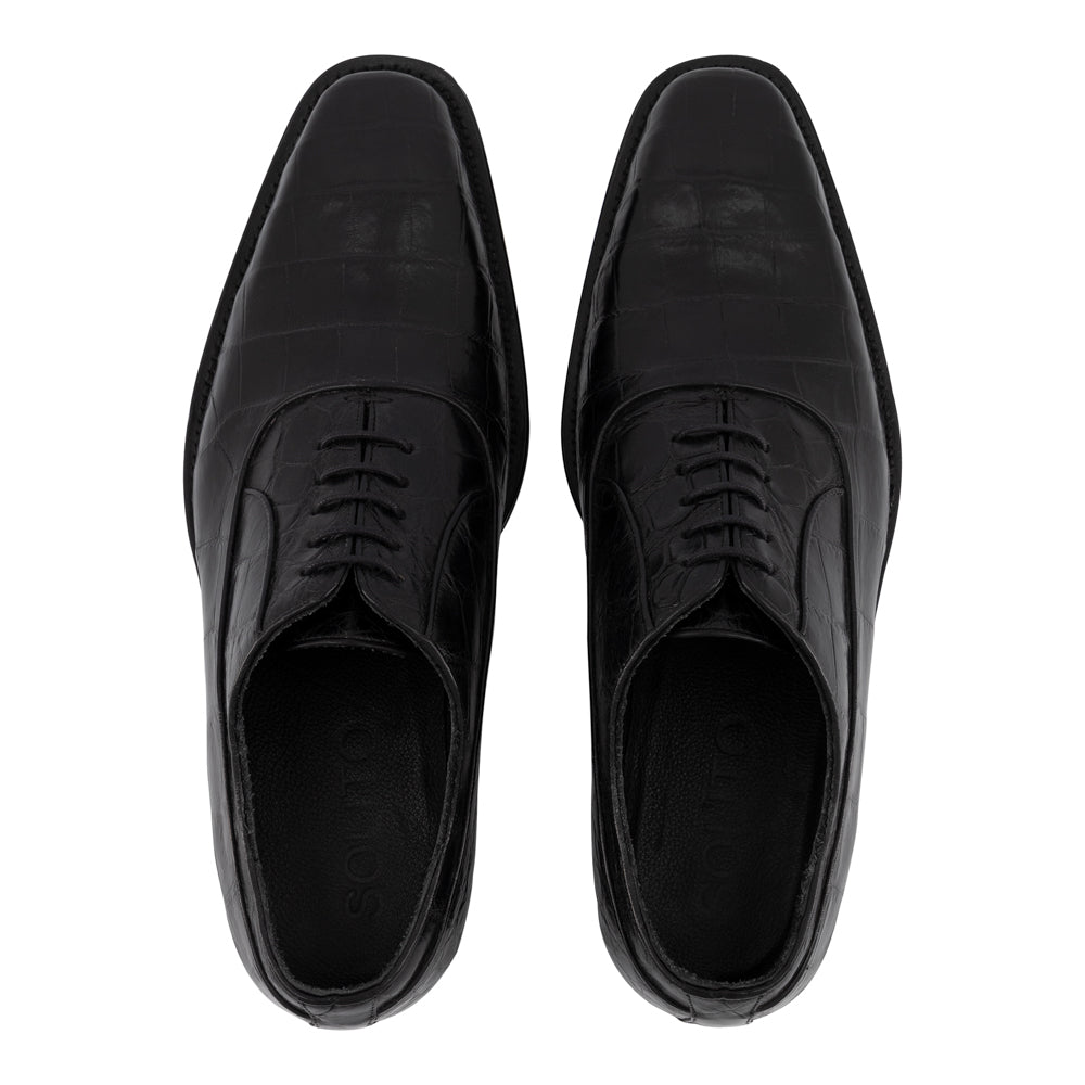 ZAPATOS NEGROS "OXFORD" DE COCODRILO (SOBRE PEDIDO)