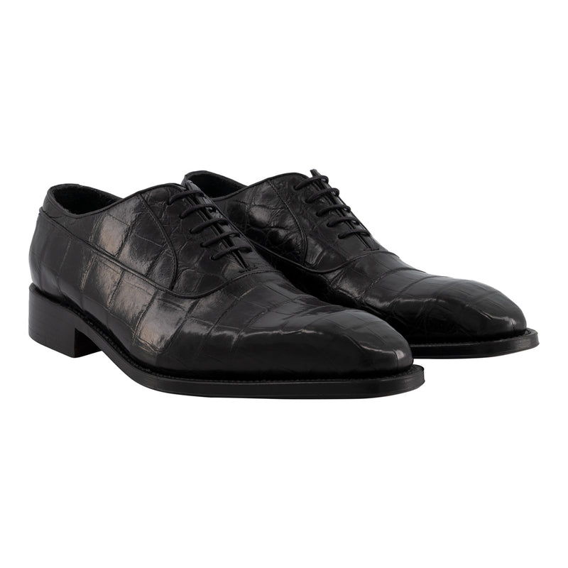 ZAPATOS NEGROS "OXFORD" DE COCODRILO (SOBRE PEDIDO)