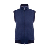 CHALECO EN JERSEY DOUBLE CON DETALLES EN SUEDE CON INTERIOR AZUL CLARO EN AZUL MEDIANOCHE