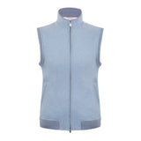 CHALECO EN JERSEY DOUBLE CON DETALLES EN SUEDE CON INTERIOR GRIS EN AZUL CIELO