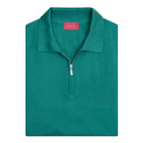 POLO EN CACHEMERE Y SEDA CUELLO V DE MANGA CORTA EN COLOR VERDE