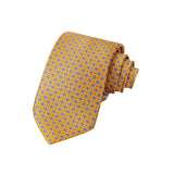 CORBATA EN SET CON PAÑUELO DE SEDA NARANJA CON DISEÑO DE MICROCUADROS GRIS