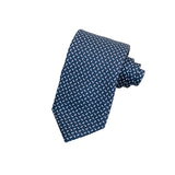 CORBATA 7 PLIEGUES EN SEDA AZUL MARINO CON PAISLEYS GRIS CON AMARILLO