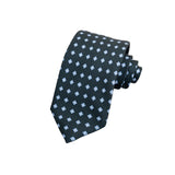 CORBATA 7 PLIEGUES EN SEDA AZUL MARINO CON CUADRO AZUL CLARO CON AMARILLO