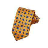 CAJA DE SEDA SET CORBATA CON PAÑUELO DE SEDA CON PATTERN GEOMÉTRICO EN COLOR AZUL Y MARRON