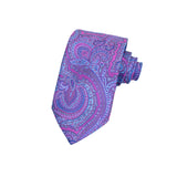 CORBATA 7 PLIEGUES EN SEDA CON PAISLEY AZUL EN FUCSIA