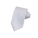 CORBATA 7 PLIEGUES EN SEDA GRIS MEDIO CON CUATRIFOLIO GRIS CLARO