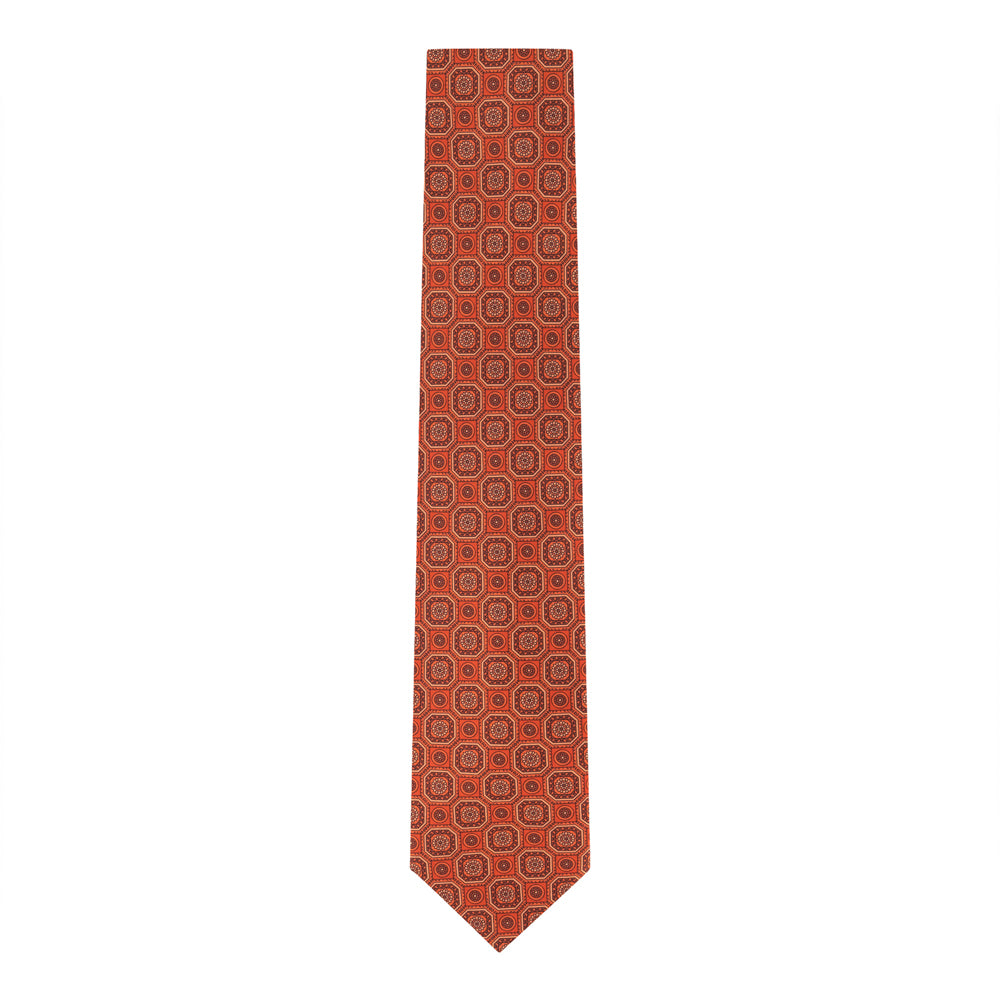 SET DE CORBATA CON PAÑUELO NARANJA CON OCTAEDRO NARANJA